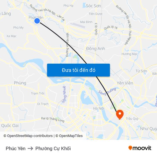 Phúc Yên to Phường Cự Khối map