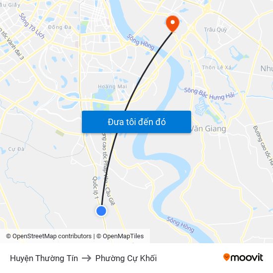 Huyện Thường Tín to Phường Cự Khối map