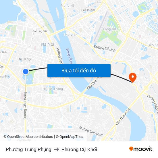 Phường Trung Phụng to Phường Cự Khối map