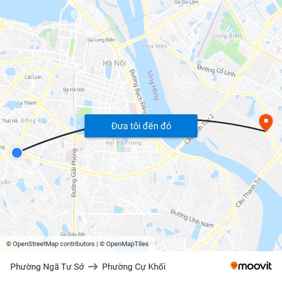 Phường Ngã Tư Sở to Phường Cự Khối map