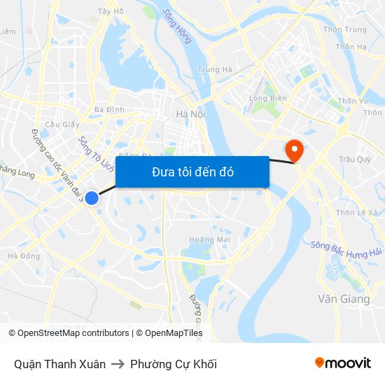 Quận Thanh Xuân to Phường Cự Khối map