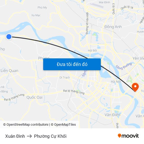 Xuân Đình to Phường Cự Khối map