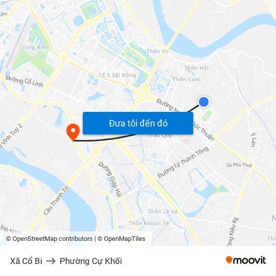 Xã Cổ Bi to Phường Cự Khối map