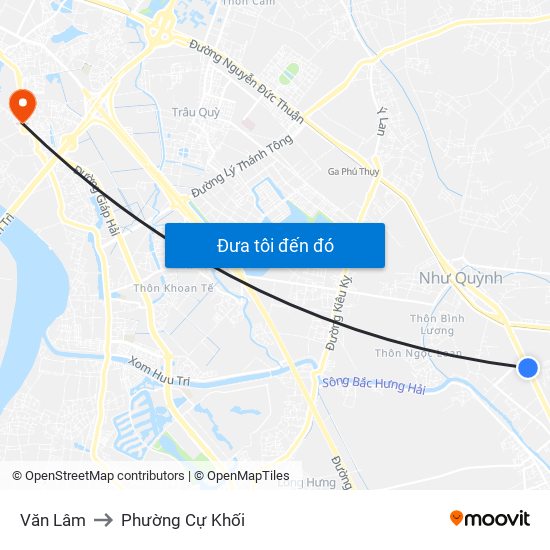 Văn Lâm to Phường Cự Khối map