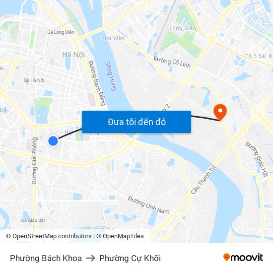 Phường Bách Khoa to Phường Cự Khối map