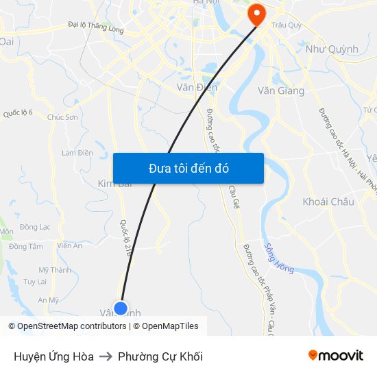 Huyện Ứng Hòa to Phường Cự Khối map