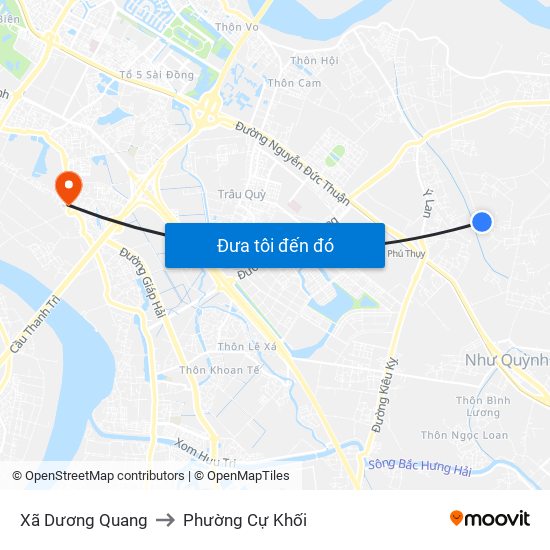 Xã Dương Quang to Phường Cự Khối map