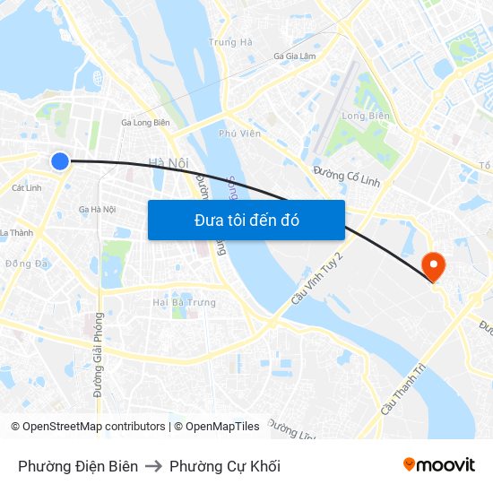 Phường Điện Biên to Phường Cự Khối map