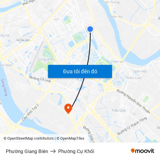 Phường Giang Biên to Phường Cự Khối map