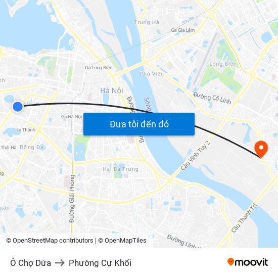 Ô Chợ Dừa to Phường Cự Khối map