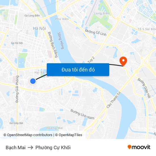 Bạch Mai to Phường Cự Khối map