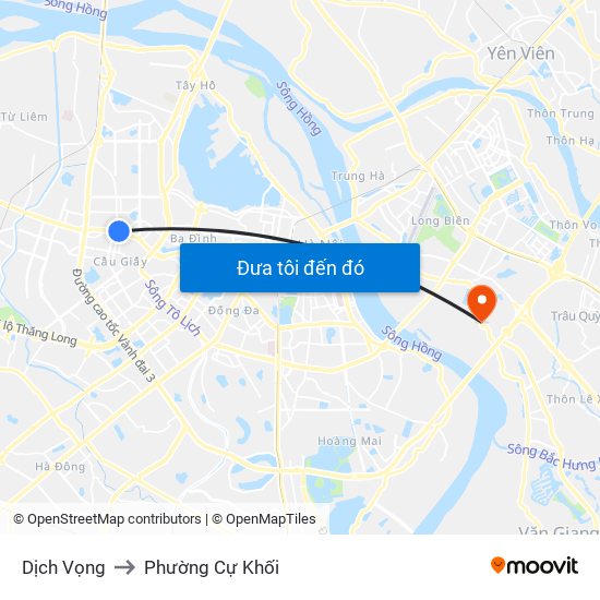 Dịch Vọng to Phường Cự Khối map