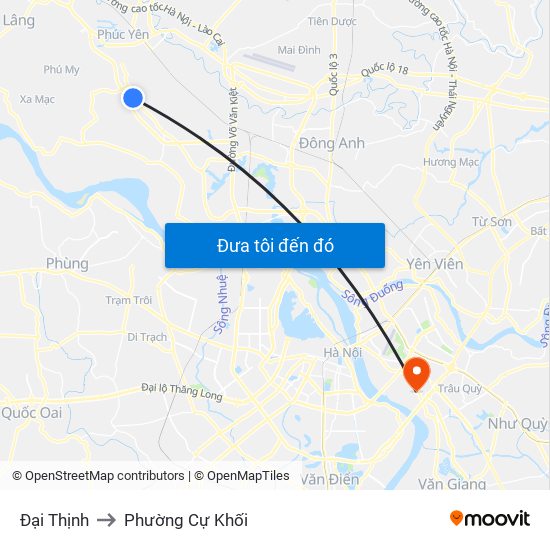 Đại Thịnh to Phường Cự Khối map