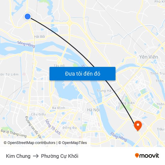 Kim Chung to Phường Cự Khối map