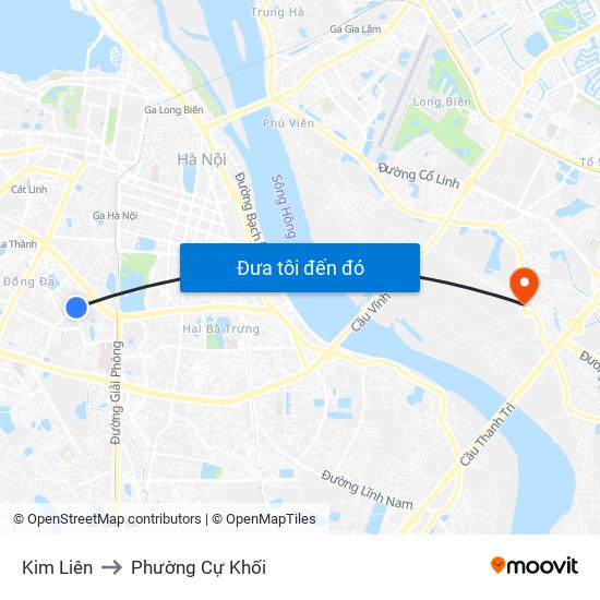 Kim Liên to Phường Cự Khối map