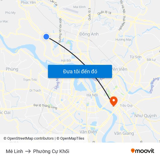 Mê Linh to Phường Cự Khối map