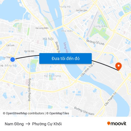 Nam Đồng to Phường Cự Khối map