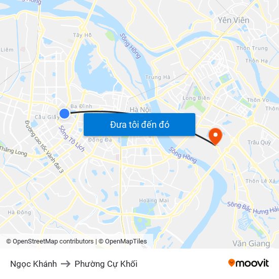 Ngọc Khánh to Phường Cự Khối map