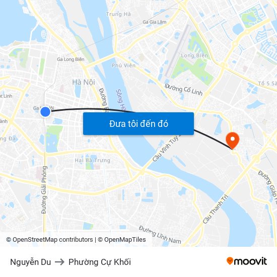 Nguyễn Du to Phường Cự Khối map