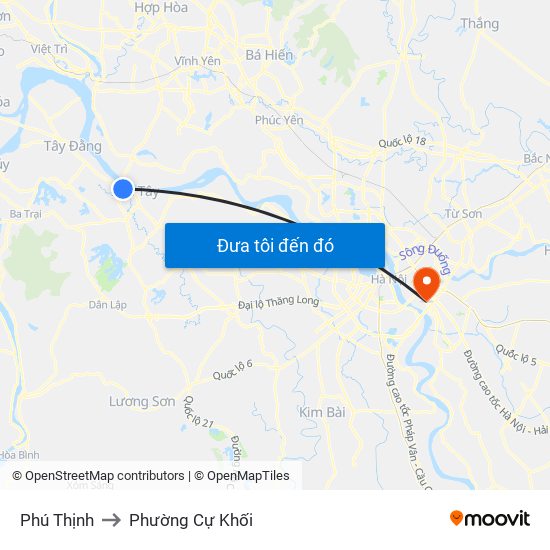 Phú Thịnh to Phường Cự Khối map