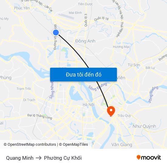 Quang Minh to Phường Cự Khối map