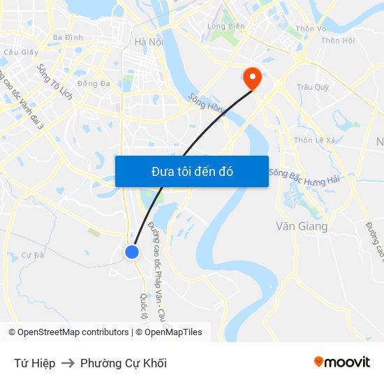 Tứ Hiệp to Phường Cự Khối map