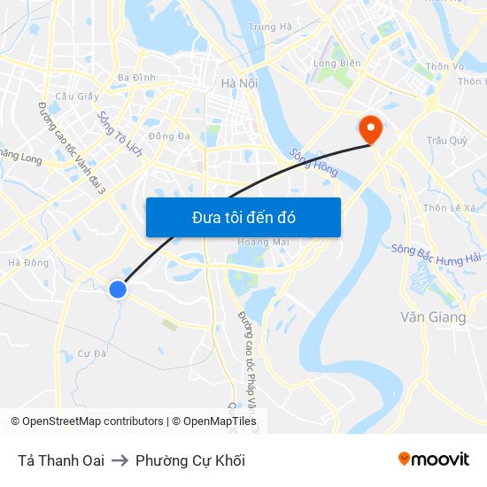 Tả Thanh Oai to Phường Cự Khối map