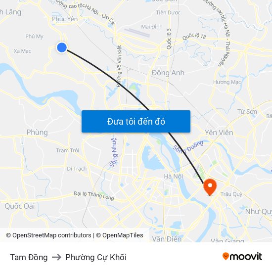 Tam Đồng to Phường Cự Khối map