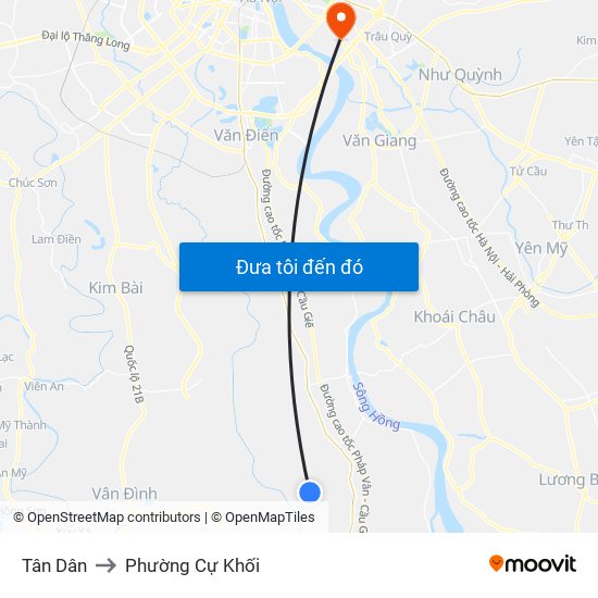 Tân Dân to Phường Cự Khối map