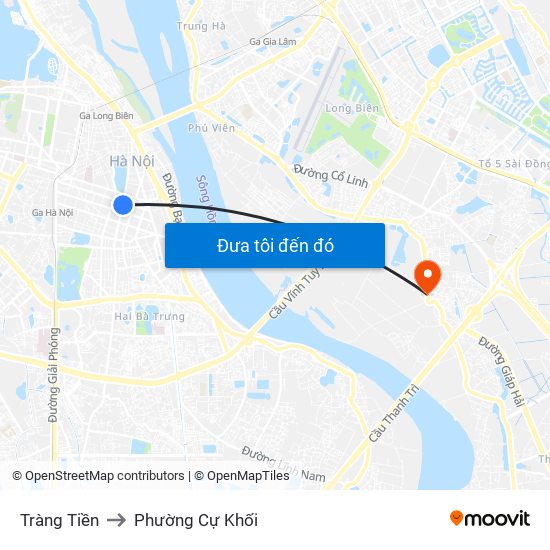 Tràng Tiền to Phường Cự Khối map