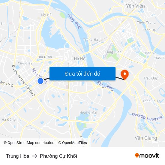 Trung Hòa to Phường Cự Khối map