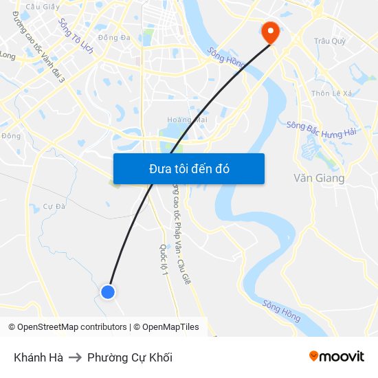 Khánh Hà to Phường Cự Khối map