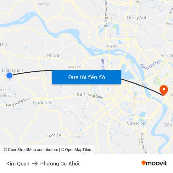 Kim Quan to Phường Cự Khối map