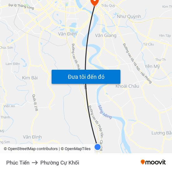 Phúc Tiến to Phường Cự Khối map