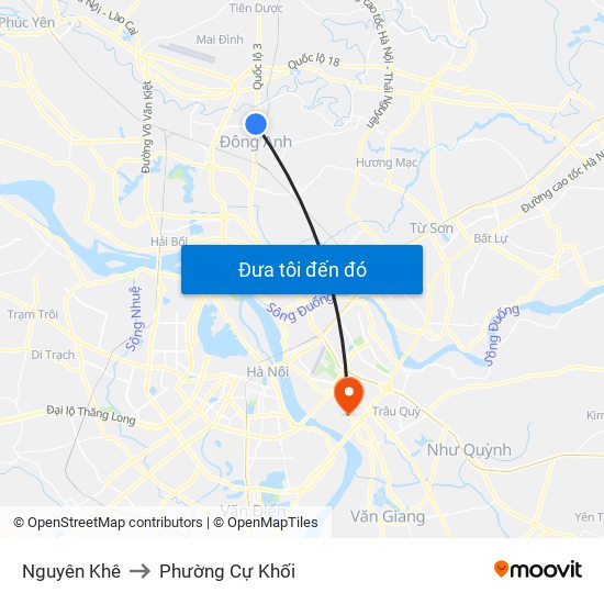 Nguyên Khê to Phường Cự Khối map