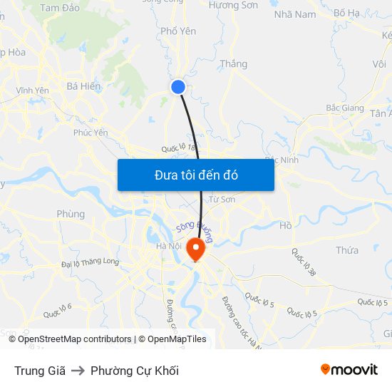 Trung Giã to Phường Cự Khối map