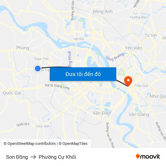 Sơn Đồng to Phường Cự Khối map
