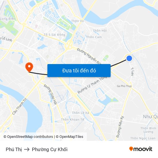 Phú Thị to Phường Cự Khối map