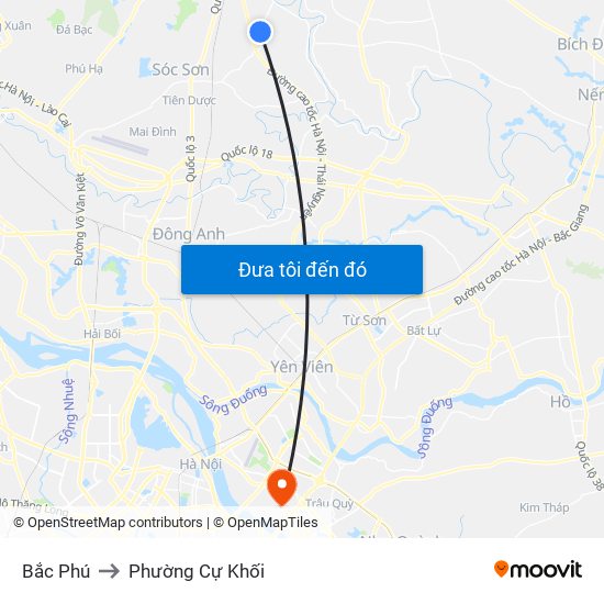 Bắc Phú to Phường Cự Khối map