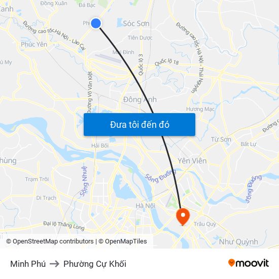 Minh Phú to Phường Cự Khối map