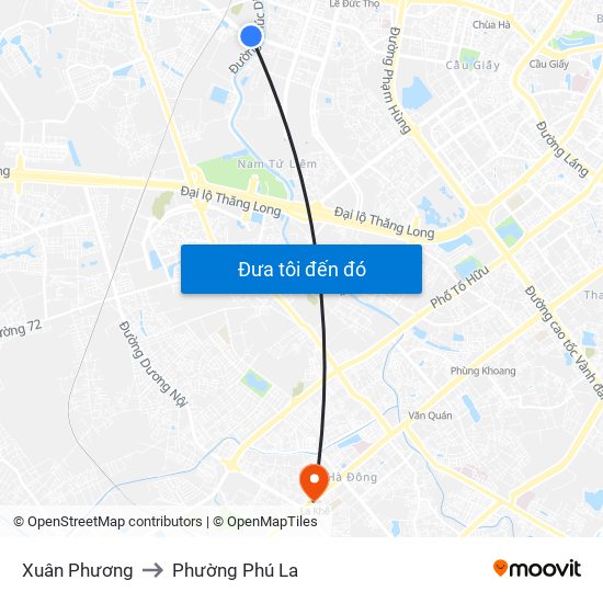 Xuân Phương to Phường Phú La map