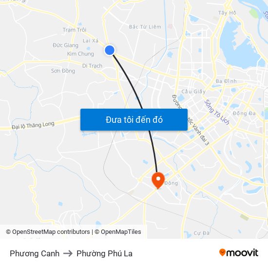 Phương Canh to Phường Phú La map