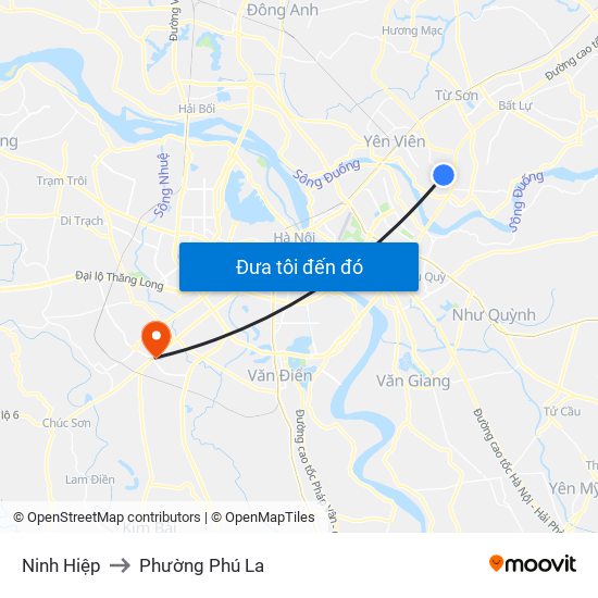 Ninh Hiệp to Phường Phú La map
