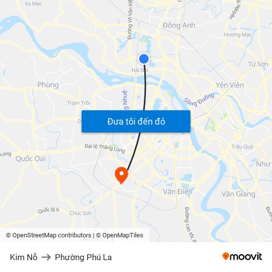 Kim Nỗ to Phường Phú La map