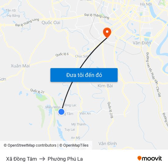 Xã Đồng Tâm to Phường Phú La map