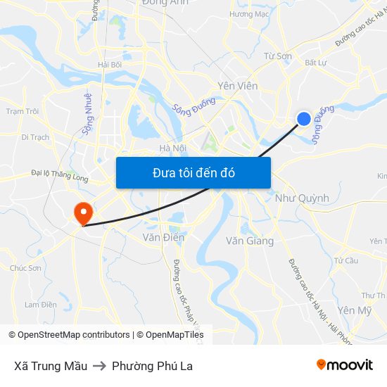 Xã Trung Mầu to Phường Phú La map