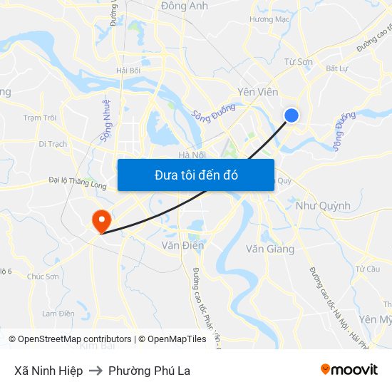 Xã Ninh Hiệp to Phường Phú La map