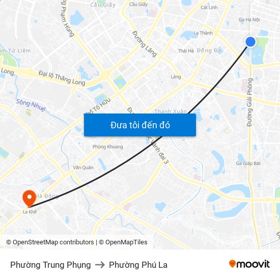Phường Trung Phụng to Phường Phú La map