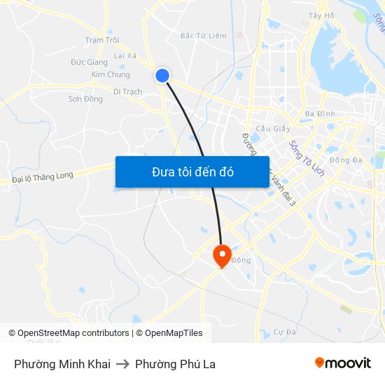 Phường Minh Khai to Phường Phú La map