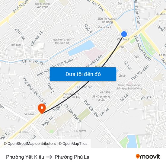 Phường Yết Kiêu to Phường Phú La map